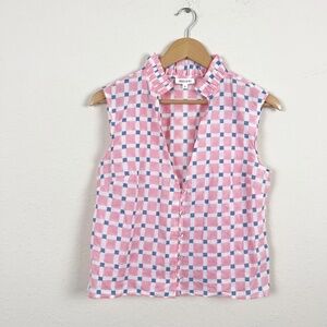 Beau & Ro Pink Checked Sleeveless Cotton Blouse Size Small